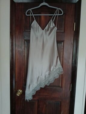 Zara Silver Satin Slip with Lace Hem